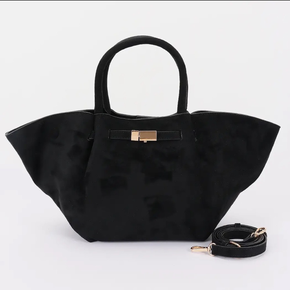 ShopEvelynne Black Faux Suede Tote Bag